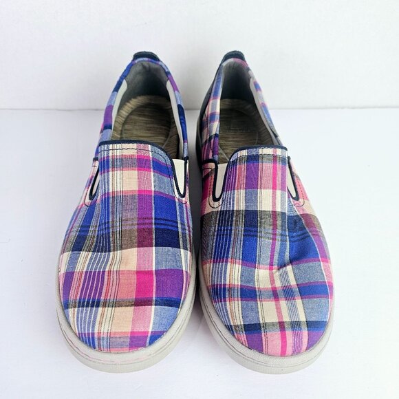 Dansko Women's Belle Slip On Blue Madras Plaid Arch Support Flats, 40 - Picture 5 of 9